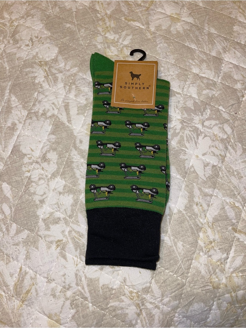 Simply Southern Green Striped Duck Crew Socks with Black Accents